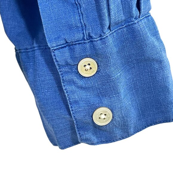 Tommy Bahama 100% Linen Garment Dyed Blue Button Down Shirt Coastal Size Large - Picture 9 of 11